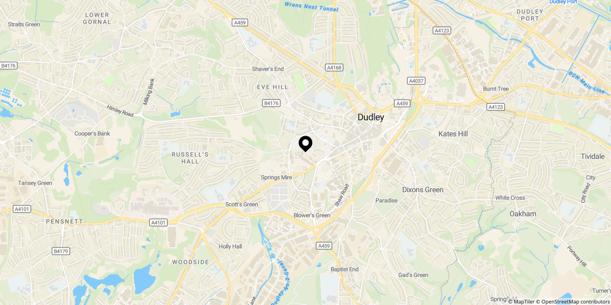 Approximate location of Wellington Road, Dudley, DY1 1RD