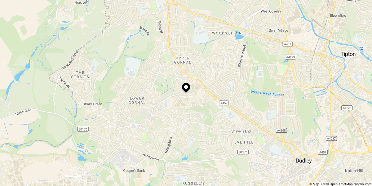 Approximate location of Richborough Drive, Dudley, DY1 3LS