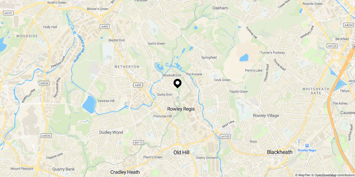 Approximate location of Mousesweet Close, Netherton, Dudley, DY2 9JU