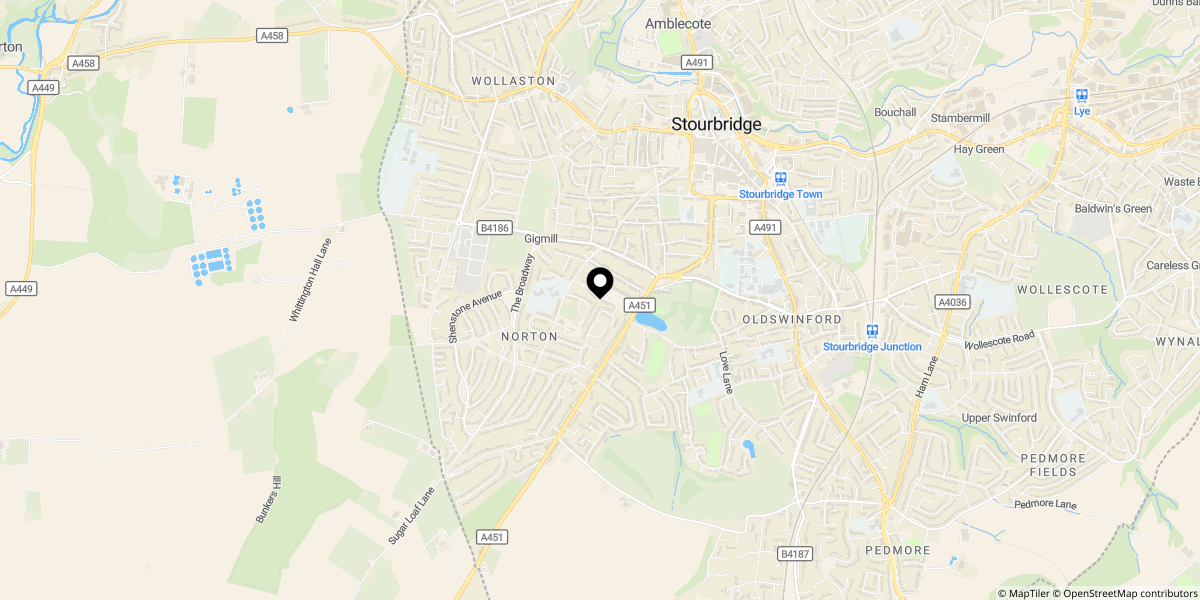 Approximate location of Fredericks Close, Norton, Stourbridge, DY8 3YW