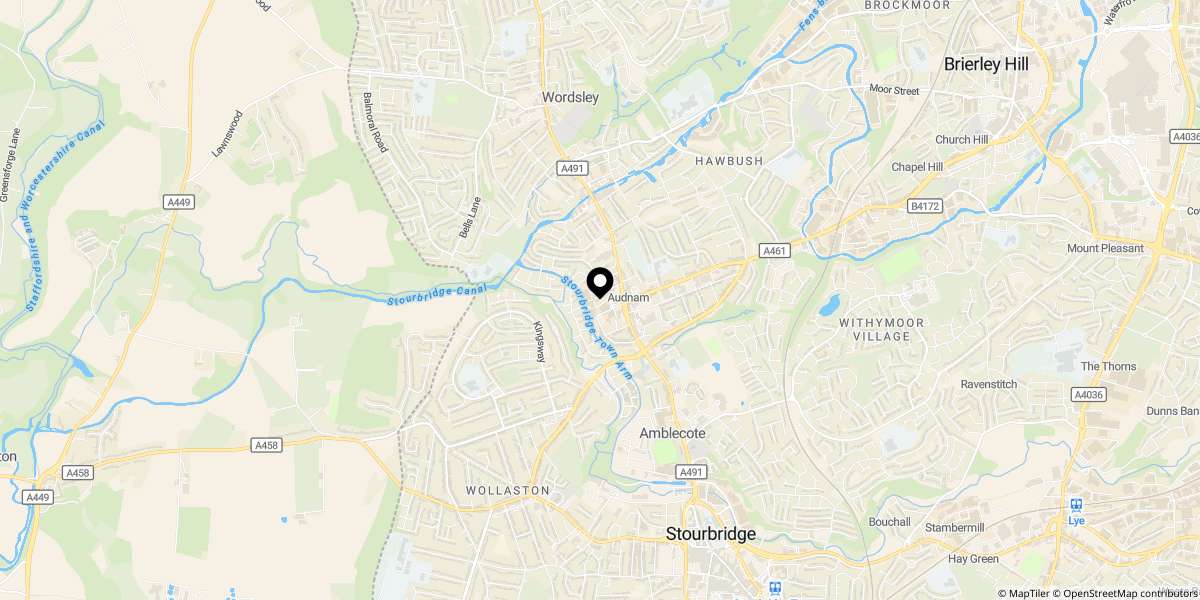 Approximate location of Audnam, Stourbridge, DY8 4AG