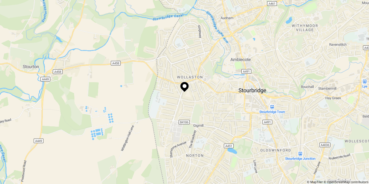 Approximate location of Duncombe Street, Wollaston, Stourbridge, DY8 3QU