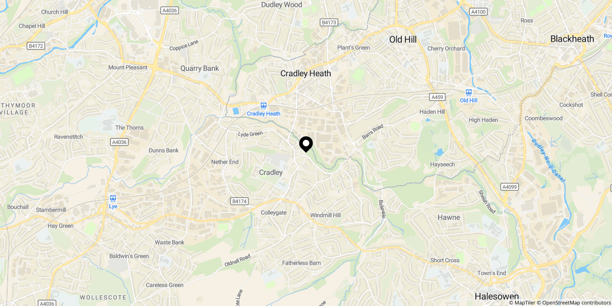 Approximate location of Bethesda Gardens, Cradley, B63 2UN 