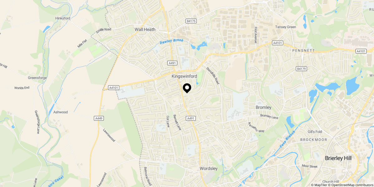 Approximate location of Oak Street, Kingswinford, DY6 9LS