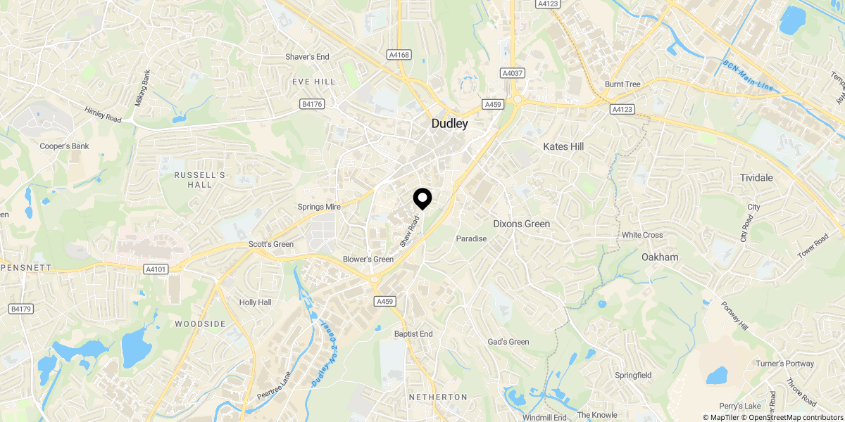 Approximate location of Cascade Way, Dudley