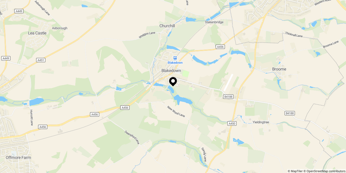 Approximate location of Belbroughton Road, Blakedown, DY10 3JG
