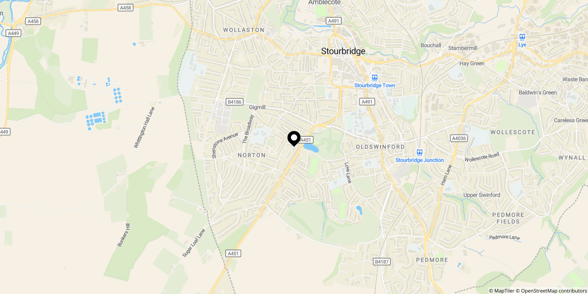 Approximate location of Fredericks Close, Norton, Stourbridge, DY8 3YW