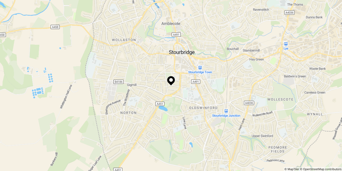 Approximate location of Hill Street, Old Quarter, Stourbridge, DY8 1AL