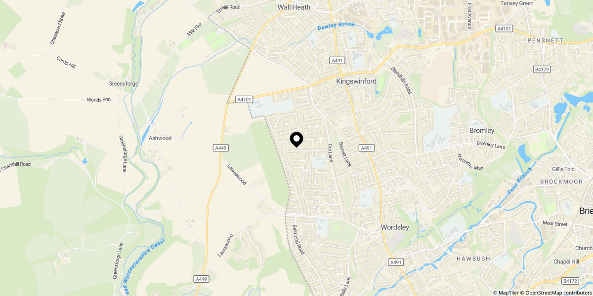 Approximate location of Mount Pleasant, Kingswinford, DY6 9ST