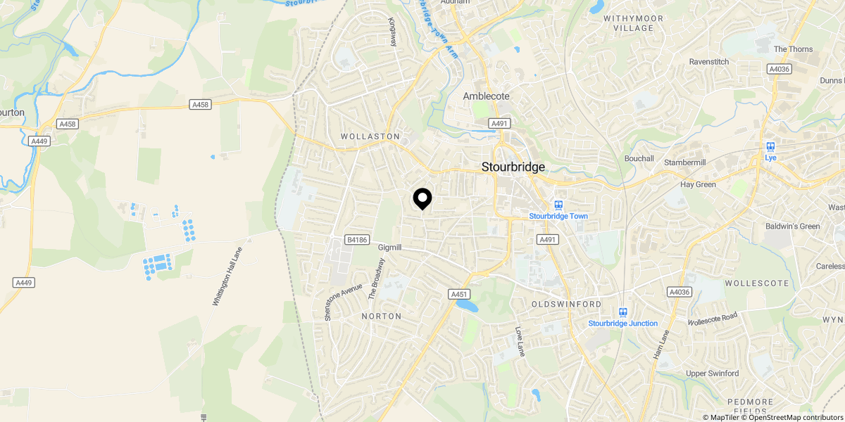 Approximate location of Brook Street, Old Quarter, Stourbridge, DY8 3XB