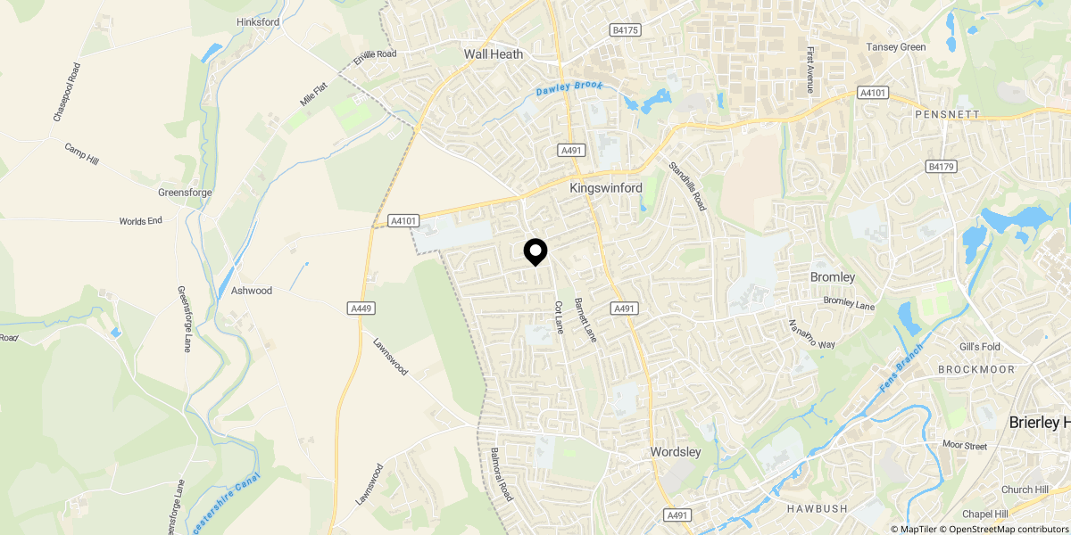 Approximate location of Ridge Road, Kingswinford, DY6 9RB
