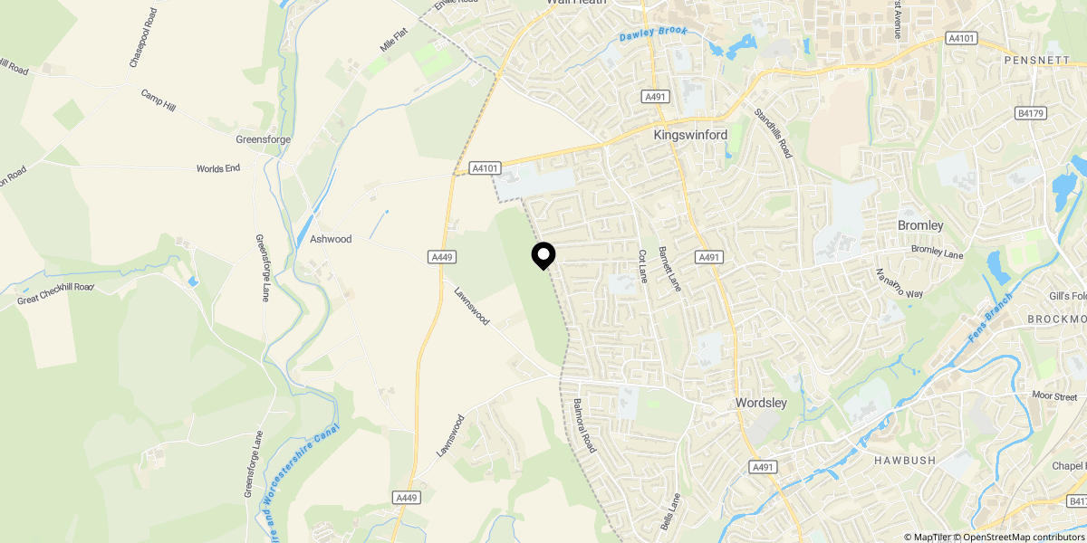 Approximate location of Ashley Close, Kingswinford, DY6 9SX