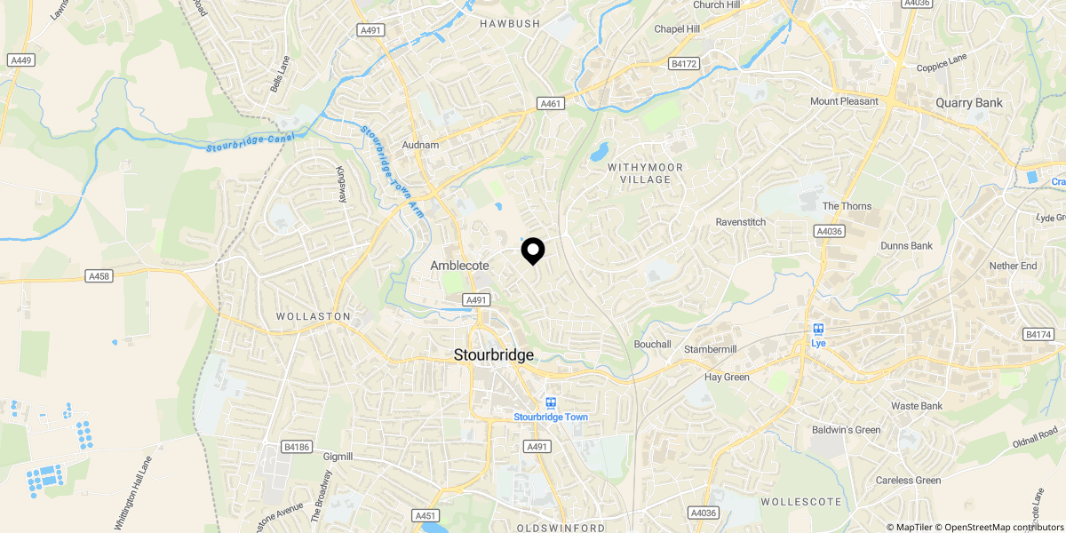 Approximate location of Cowdrey Close, Amblecote, Stourbridge, DY8 4AY