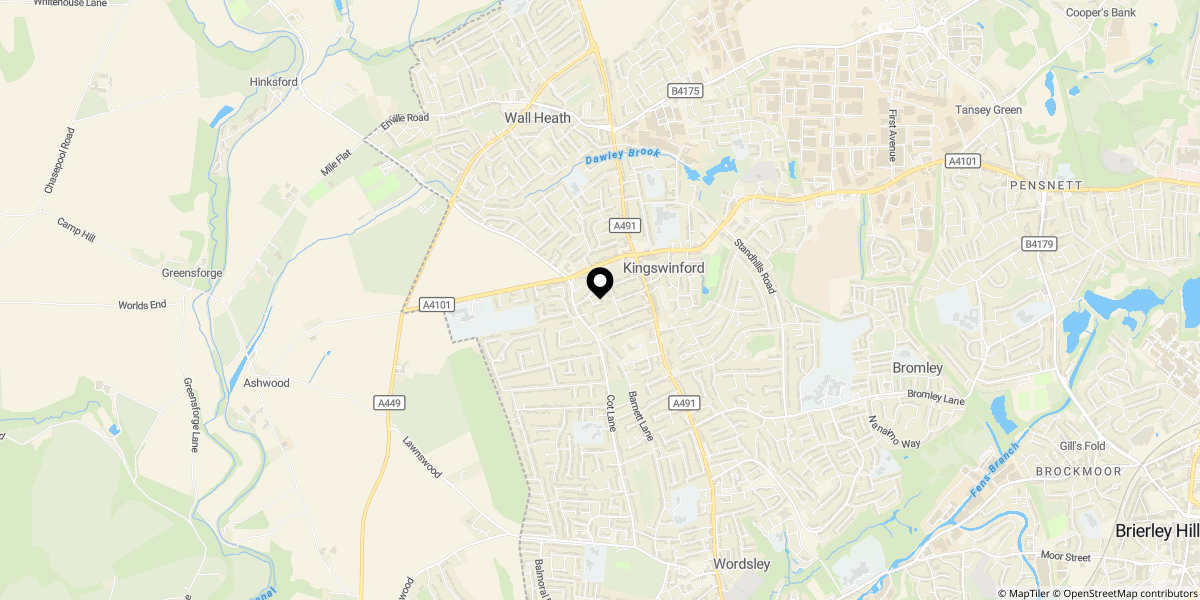 Approximate location of Oak Street, Kingswinford, DY6 9LT