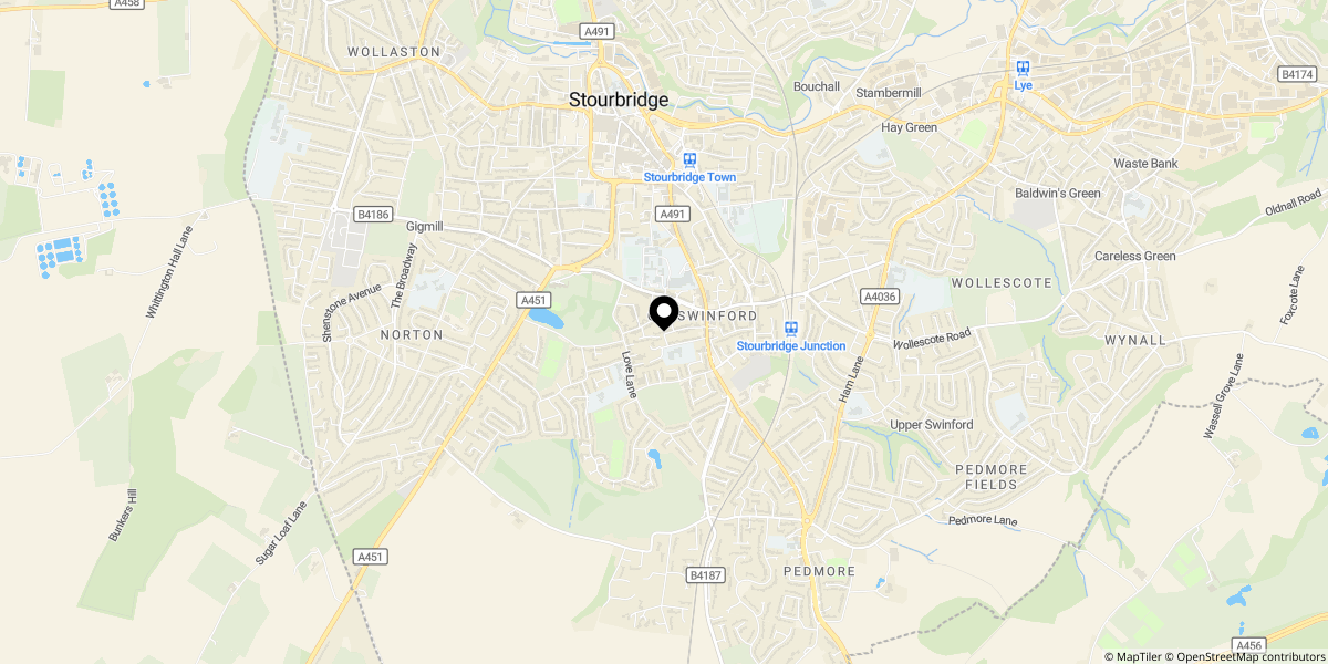 Approximate location of Field Lane, Oldswinford, Stourbridge, DY8 2JQ